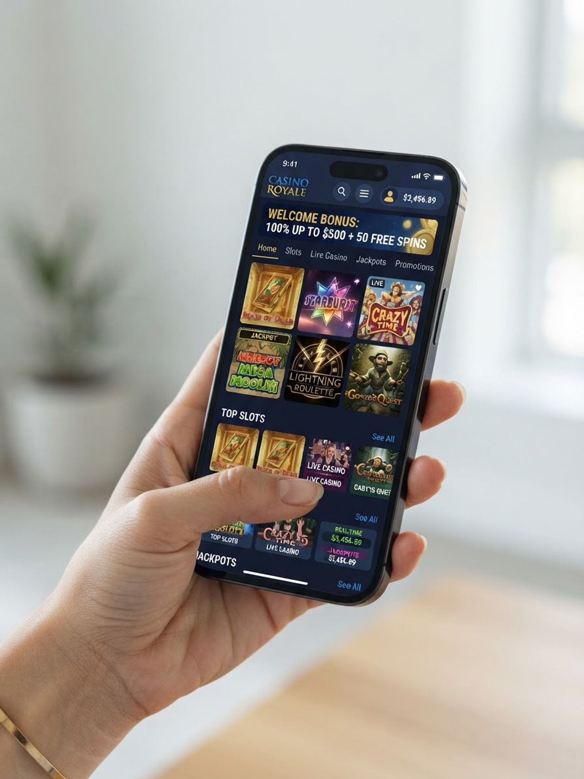 Mobiele telefoon met de casino-interface