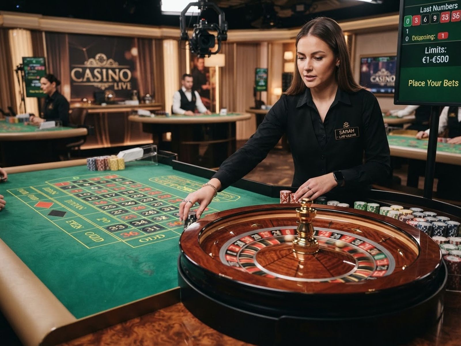 Draaiend roulettewiel op de casinotafel